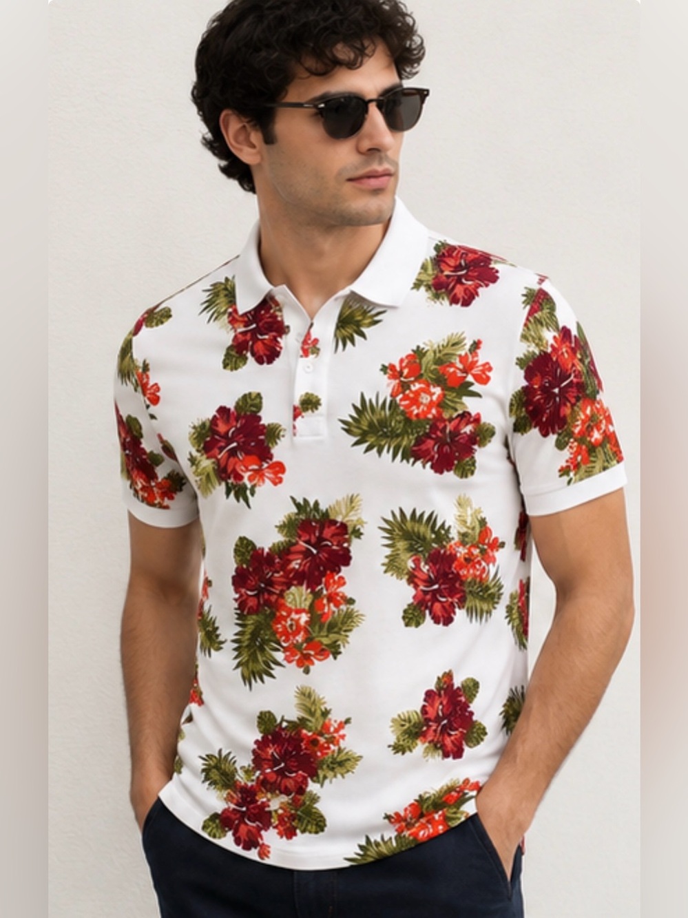 Montego Tropical Floral Polo Shirt Men’s Size S Hawaiian Resort Cotton